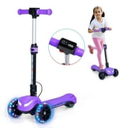 Skyhot Electric Scooter for Kids w/LCD Screen, 21V Battery \u0026 Powerful Motor, Premium Front Light and Wheel Lights/3 Adjustable Heights Scooter for Kid 4-8 Years, Thumb Throttle, Purple